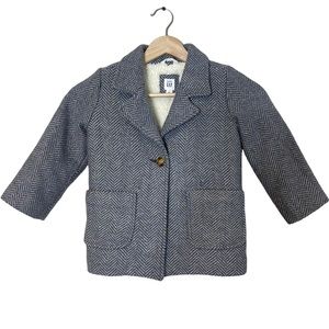 Gap Baby Wool Blend Sherpa Lined Herringbone Plaid Coat Size 4 Gray